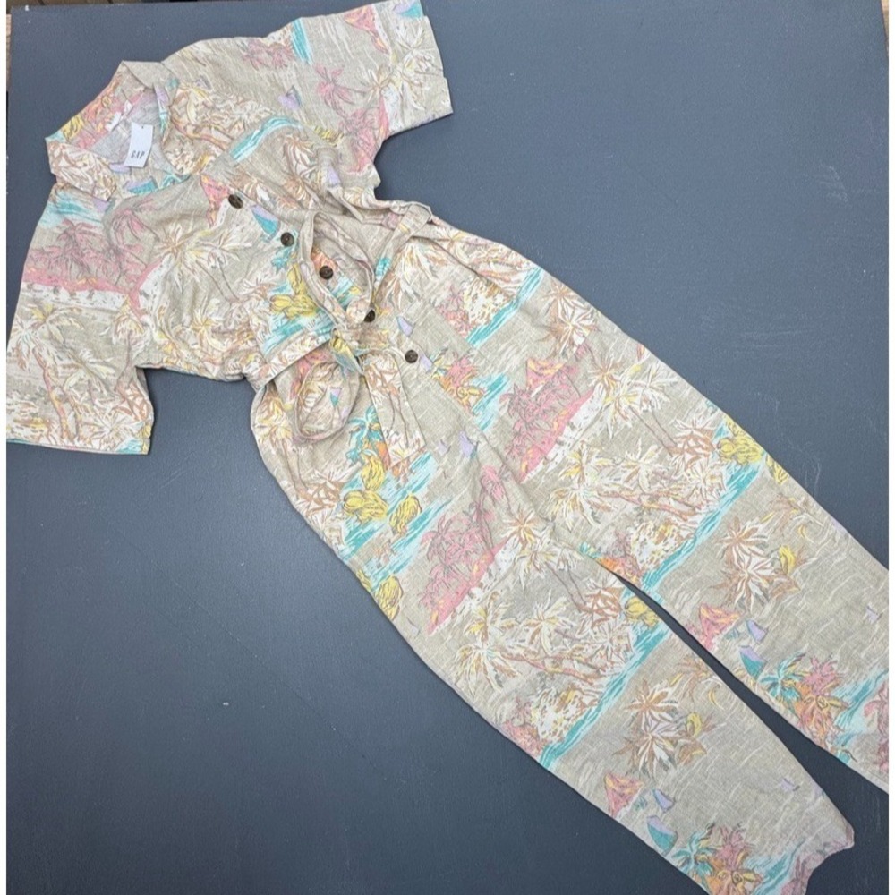 Gap Jumpsuit Women's 8 Brown Pink Palm Tree Boho Casual Summer Tropical NWT